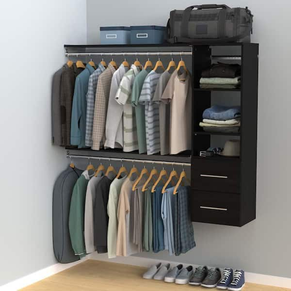 ClosetMaid Style+ 55.12 in. W - 121.12 in. W Coastal Teak Hanging Wood Closet System Kit with Top Shelves