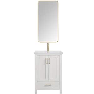Gela 23.6 in. W x 19.7 in. D x 35 in. H Single Bath Vanity in White with White Drop-In Ceramic Basin and Mirror
