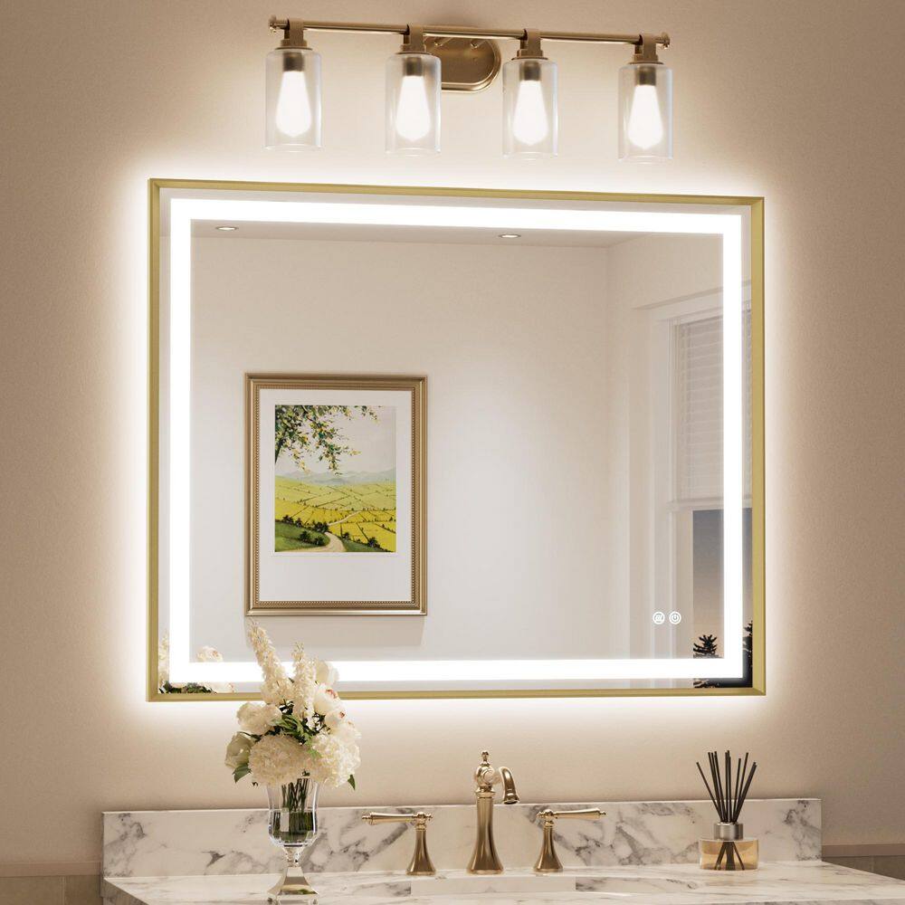 40 in. W x 32 in. H Rectangular Framed LED Lighted Bathroom Vanity Mirror with Light in Gold with Backlit and Anti-Fog price history on PriceWatchPro