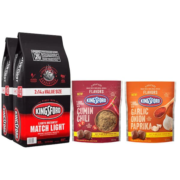 Kingsford 14 lbs. Match Light Instant Charcoal Briquettes (2-Pack) and 2 lbs. Bags of Garlic and Chili Flavor Boosters (2-Pack)