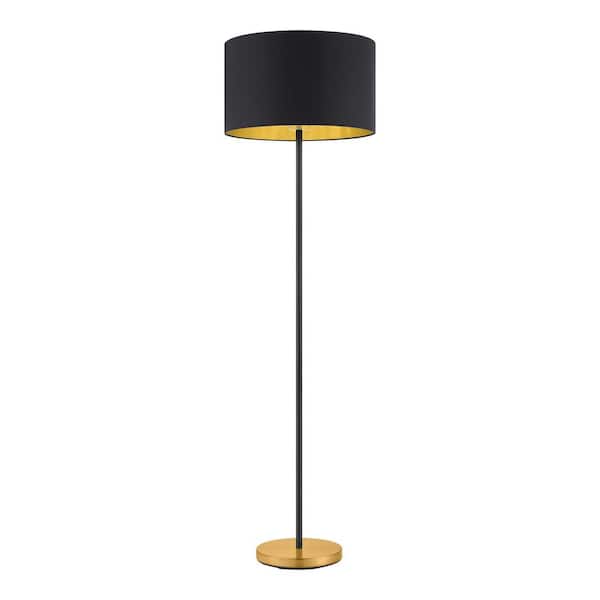 Hampton Bay Bradbury 58.625 in. 1-Light Black and Gold Standard Floor Lamp with Black Drum Shade