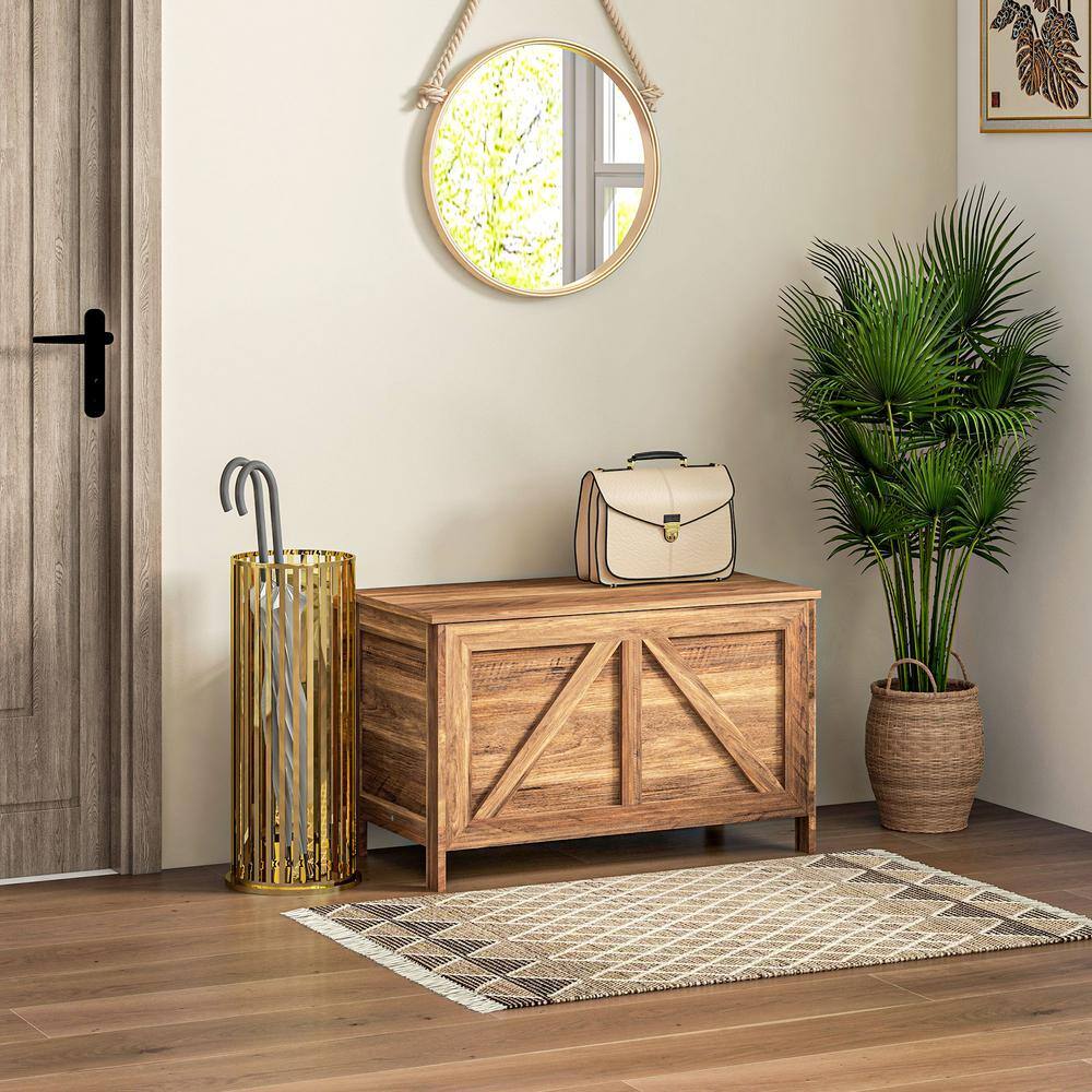 Brown Oak Farmhouse Storage Chest with Lift Top