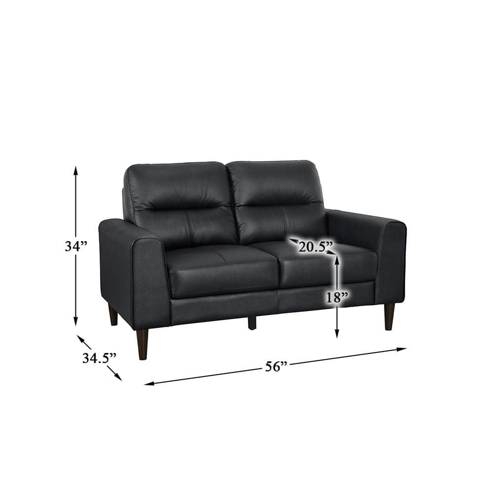 Black Faux Leather Loveseat with Solid Wood Legs