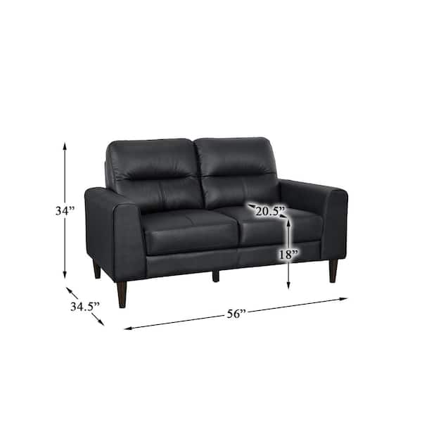Lazzara Milford 56 in. W Black Leather Match Loveseat 8566BLK-2