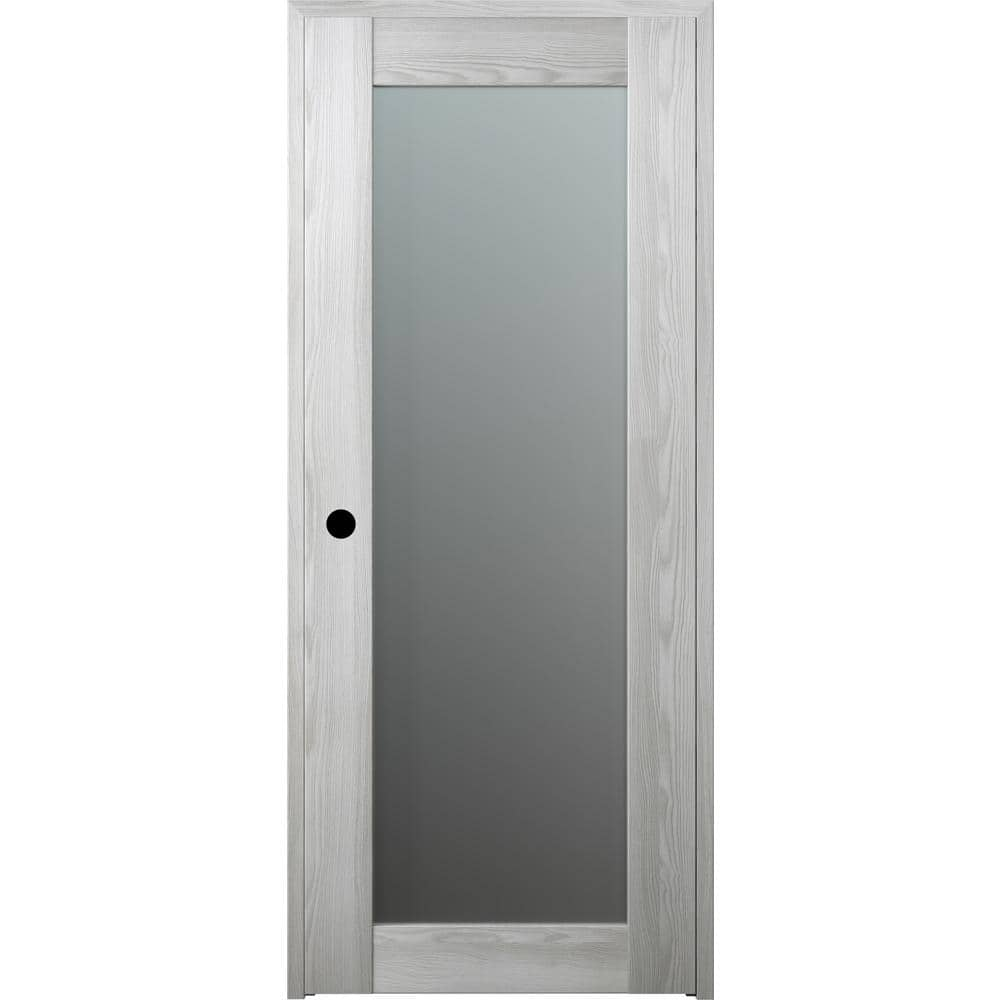 24 in. x 84 in. Right-Hand Solid Composite Core Full Lite Frosted Glass Ribeira Ash Wood Single Prehung Interior Door -  Belldinni, 311166