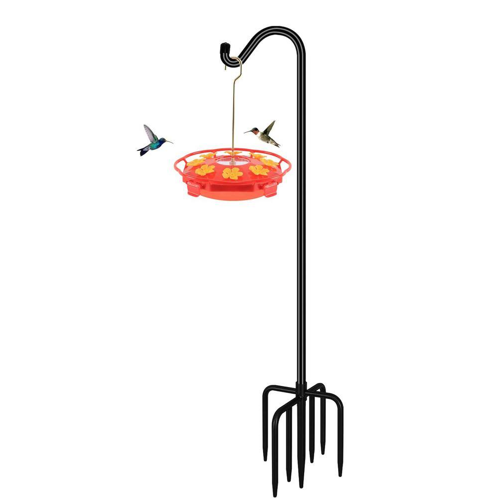 76 in. Black Metal Adjustable Shepherds Hook Bird Feeder Pole (1 Pack)