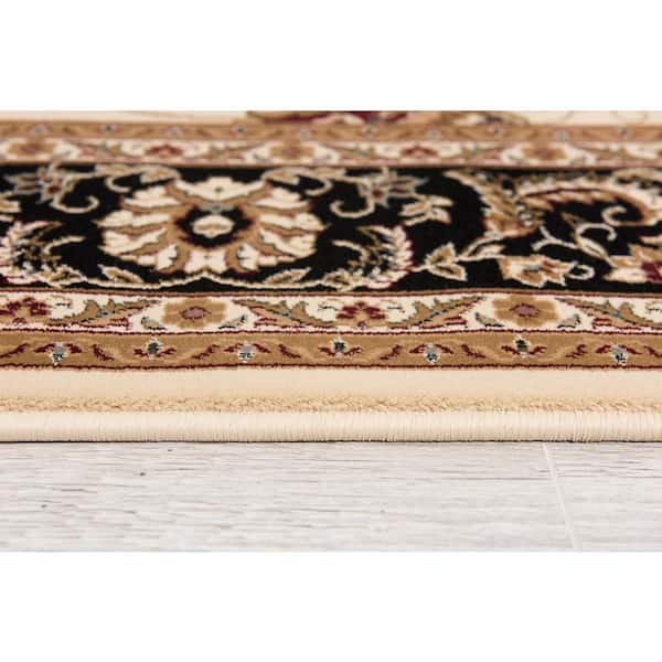2 ft. x 19 ft. Black, Tan, Blue Oriental Washable Area Rug