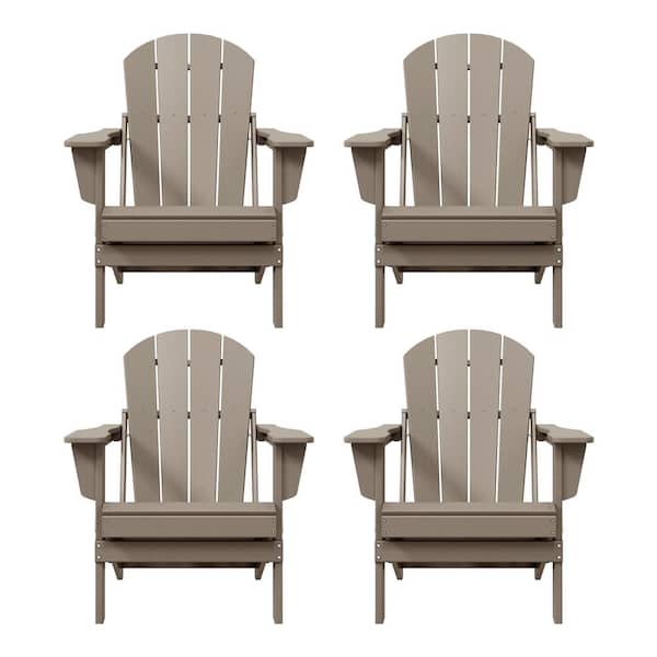 Laguna 4-Pack Fade Resistant Outdoor Patio HDPE Poly Plastic Classic Folding Adirondack Chairs in Weathered Wood