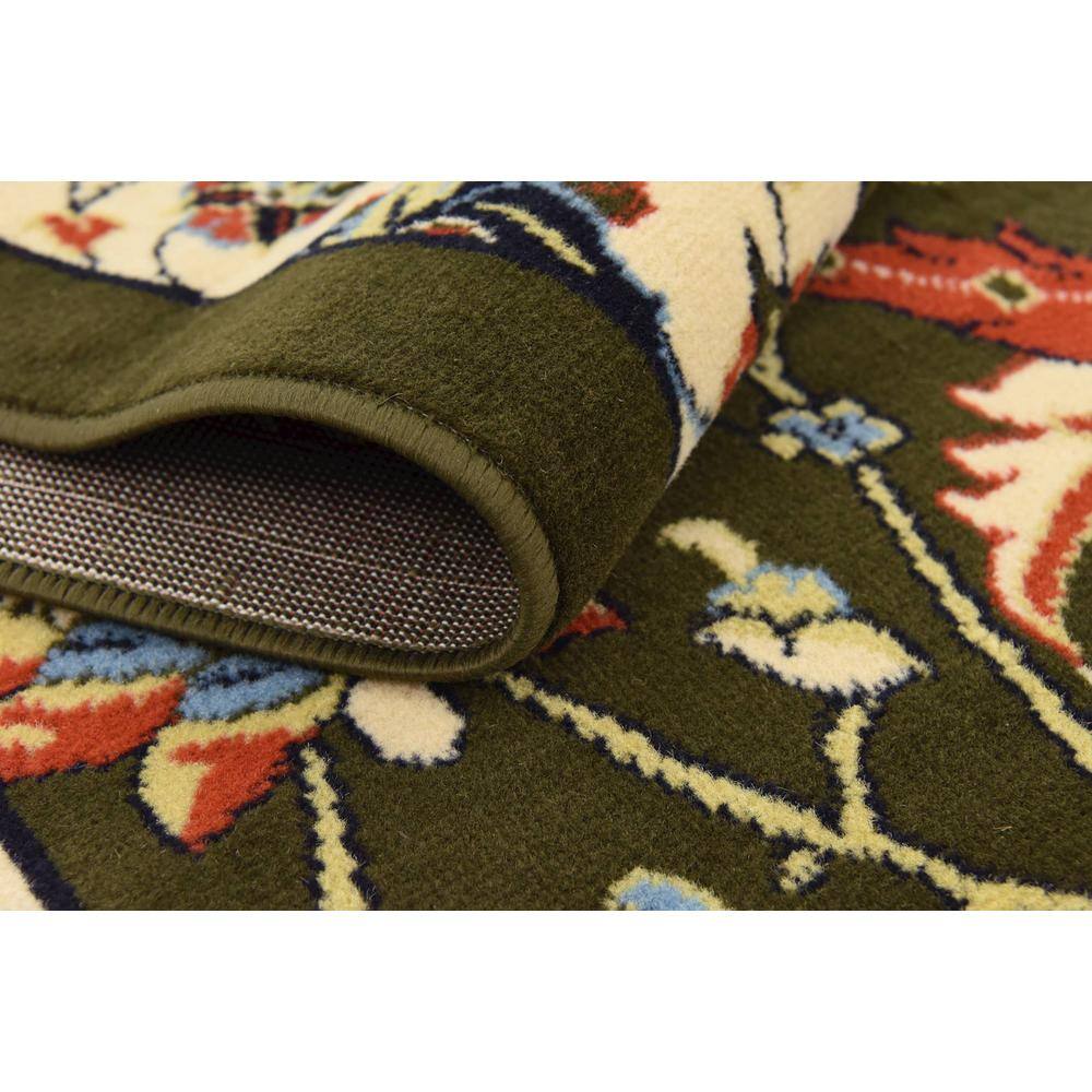 Green and Black Floral Synthetic Rectangular Area Rug