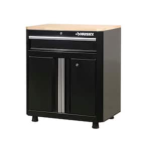 Ready-to-Assemble 24-Gauge Steel 1-Drawer 2-Door Garage Base Cabinet in Black (28 in. W x 32.8 in. H x 18.3 in. D)