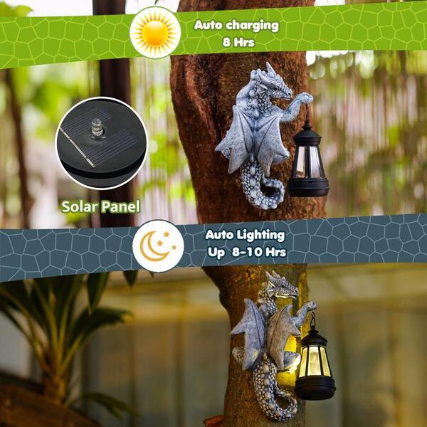 Goodeco Dragon Tree Hugger with Solar Lantern-9.3 Inch Resin