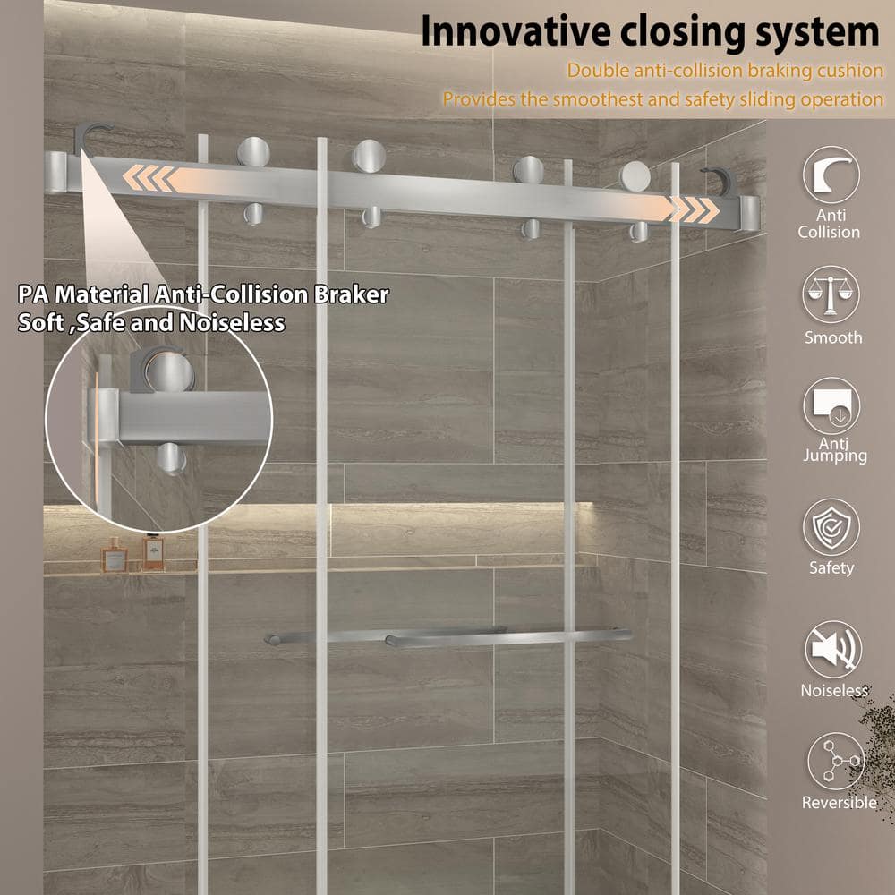 73 in Brushed Silver Frameless Double Sliding Shower Door