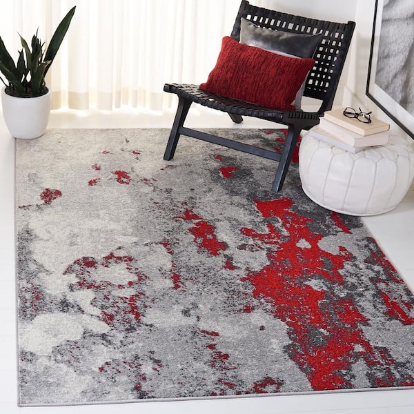ADirondack Red/Gray 5 ft. x 8 ft. Distressed Abstract Area Rug