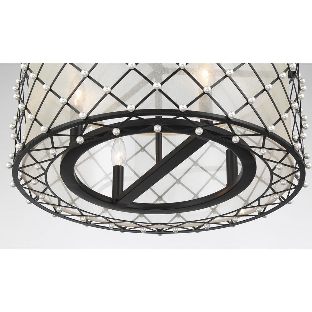 Coal Finish Gold Organza Drum Pendant with Adjustable Height