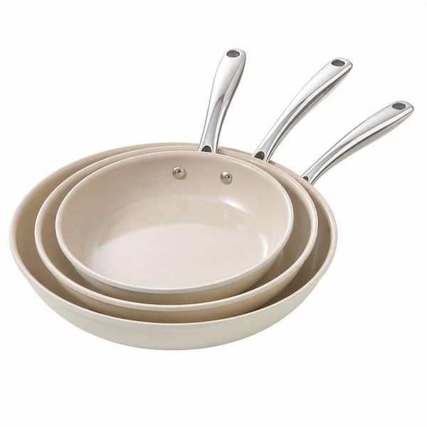 8/9.5/11 in. Aluminum Nonstick Frying Pans Set, Ceramic Pan Skillet, PFAS PTFE PFOA Free, Dishwasher Oven Safe, Beige