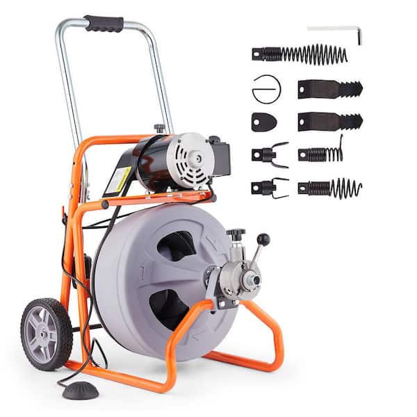 Sewer Machine Auto Feed 100 ft. x 1/2 in. Drain Auger with 4 Cutter and Air-Activated Foot Switch of 1 in. to 4 in. Pipe