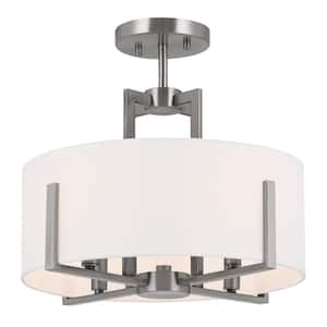 Malen 15.5 in. 4-Light Classic Pewter Bedroom Traditional Convertible Semi-Flush Mount Ceiling Light with Fabric Shade