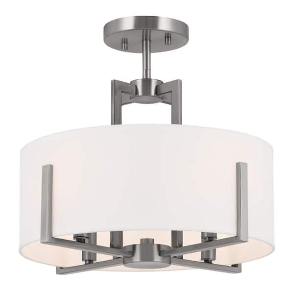 KICHLER Malen 15.5 in. 4-Light Classic Pewter Bedroom Traditional Convertible Semi-Flush Mount Ceiling Light with Fabric Shade