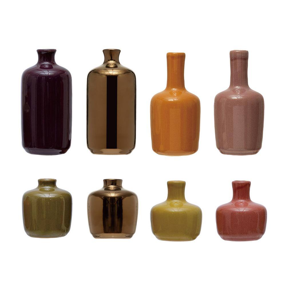 Charming Multicolor Ceramic Vase Set of 8 with Reactive Glaze