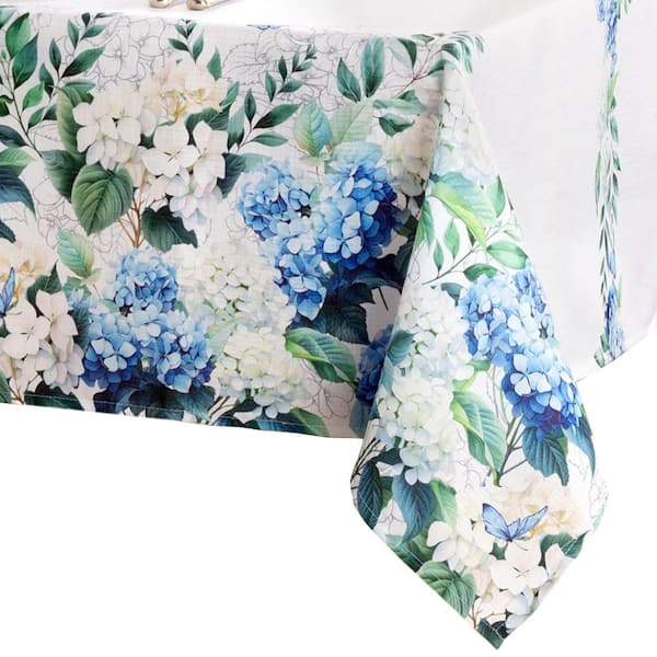 Threadmade Home Hydrangea Bloom Floral Double Border Tablecloth, Multicolor - 60"W x 144"L