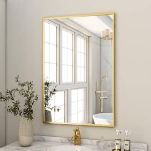 24 in. W x 36 in. H Rectangular Aluminum Alloy Framed Modern Gold Wall Mirror