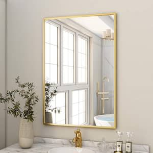 26 in. W x 38 in. H Rectangular Aluminum Alloy Framed Modern Gold Wall Mirror