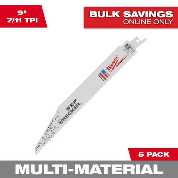 Milwaukee 9 in. 7/11 TPI WRECKER Demolition Multi-Material Cutting SAWZALL Reciprocating Saw Blades (5-Pack)