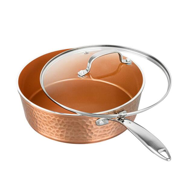 Gotham Steel Hammered Copper 4 qt. Aluminum Nonstick Deep Saute Pan with Glass Lid 2445 The