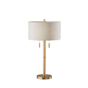 Madeline 28 in. Natural Rubberwood and Antique Brass Table Lamp
