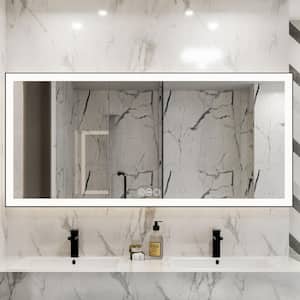 60 in. W x 28 in. H Rectangular Aluminium Framed Wall Mount Bathroom Vanity Mirror with Anti-Fog、 3-Color Adjustable LED