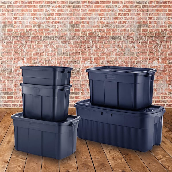 Rubbermaid Roughneck Tote 18 Gal Storage Container, Heritage Blue (6 Pack)