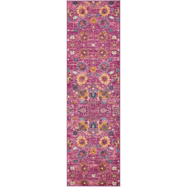 Nourison Passion Fuchsia 2 ft. x 10 ft. Floral Transitional Kitchen Runner Area Rug