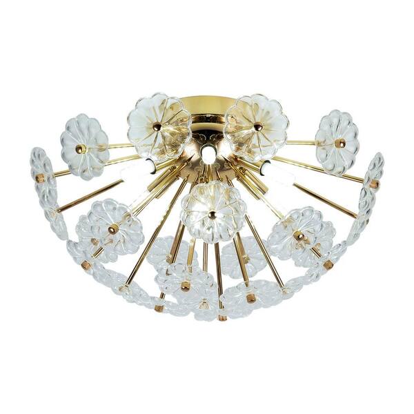 Jushua 6-Light Golden Crystal Blossom Chandelier, Hanging Ceiling Light, Pendant Light Fixture