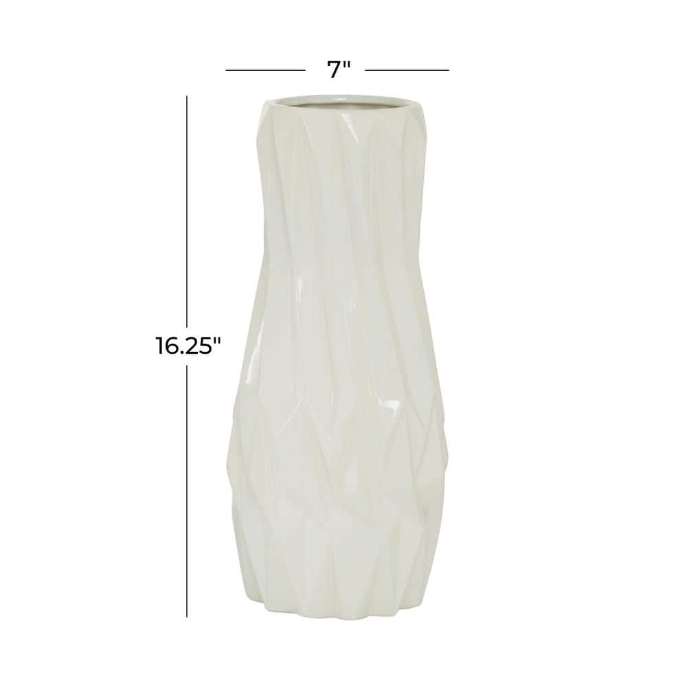 Sleek Elegance White Glossy Geometric Ceramic Vase 7" X 16.25"