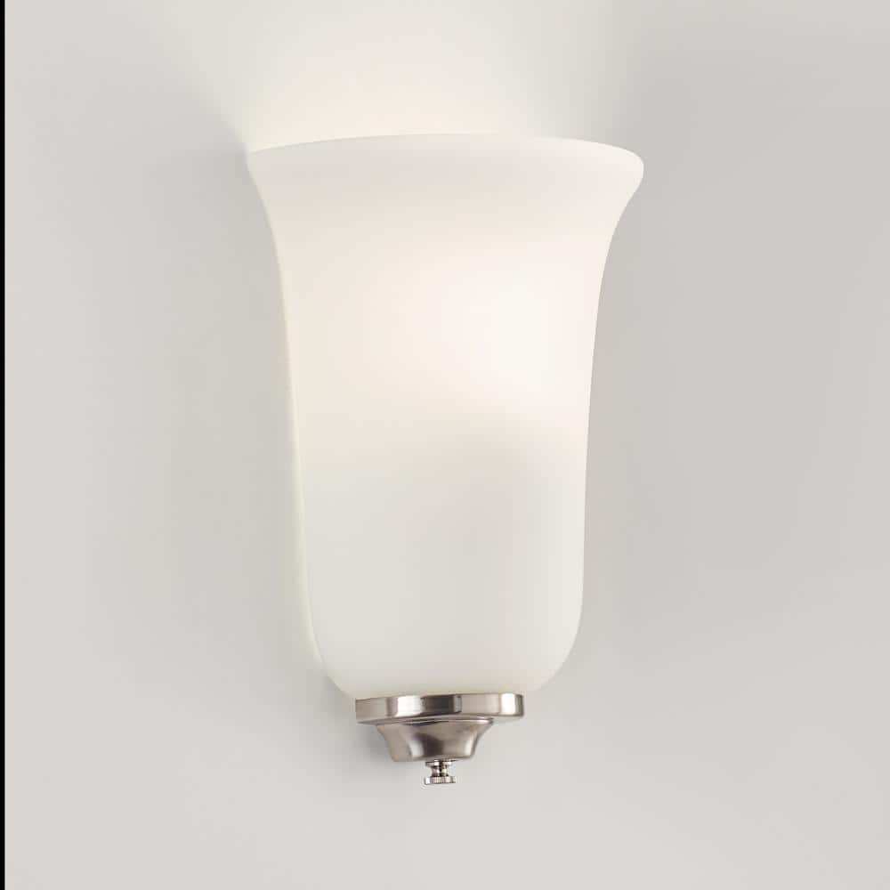 Sea Gull Brushed Nickel 1-Light Energy Star Wall Sconce with White Glass Shade
