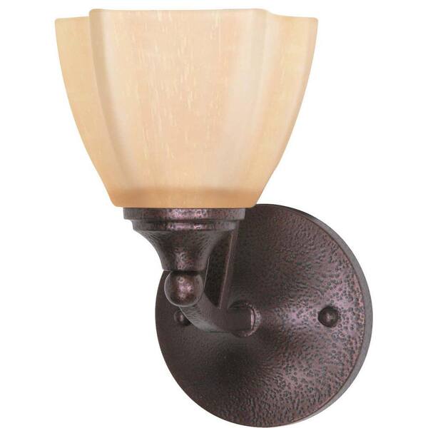 Glomar 1-Light Copper Bronze Vanity Light with Champagne Linen Washed Glass