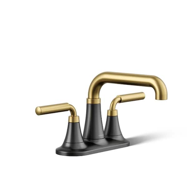 KOHLER Tone 4 in. Centerset Double Handle 1.2 GPM Bathroom Faucet in Matte Black with Moderne Brass