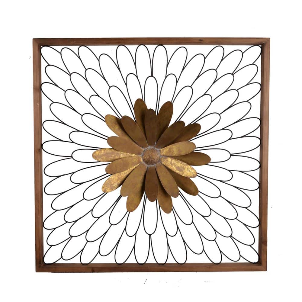 Gold and Brown Iron Ashlyn Bloom Wood Framed Wall Decor, Home Decor for Liv