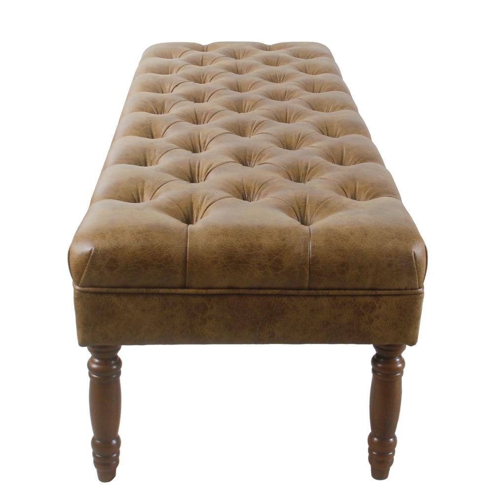 Light Brown Tufted Faux Leather Upholstered Bench