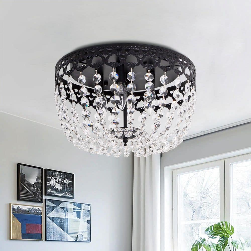 Portland 4-Light 15 in. Black Crystal Modern Flush Mount Lighting Hallway Bedroom Ceiling Lights Fixtures price history on PriceWatchPro