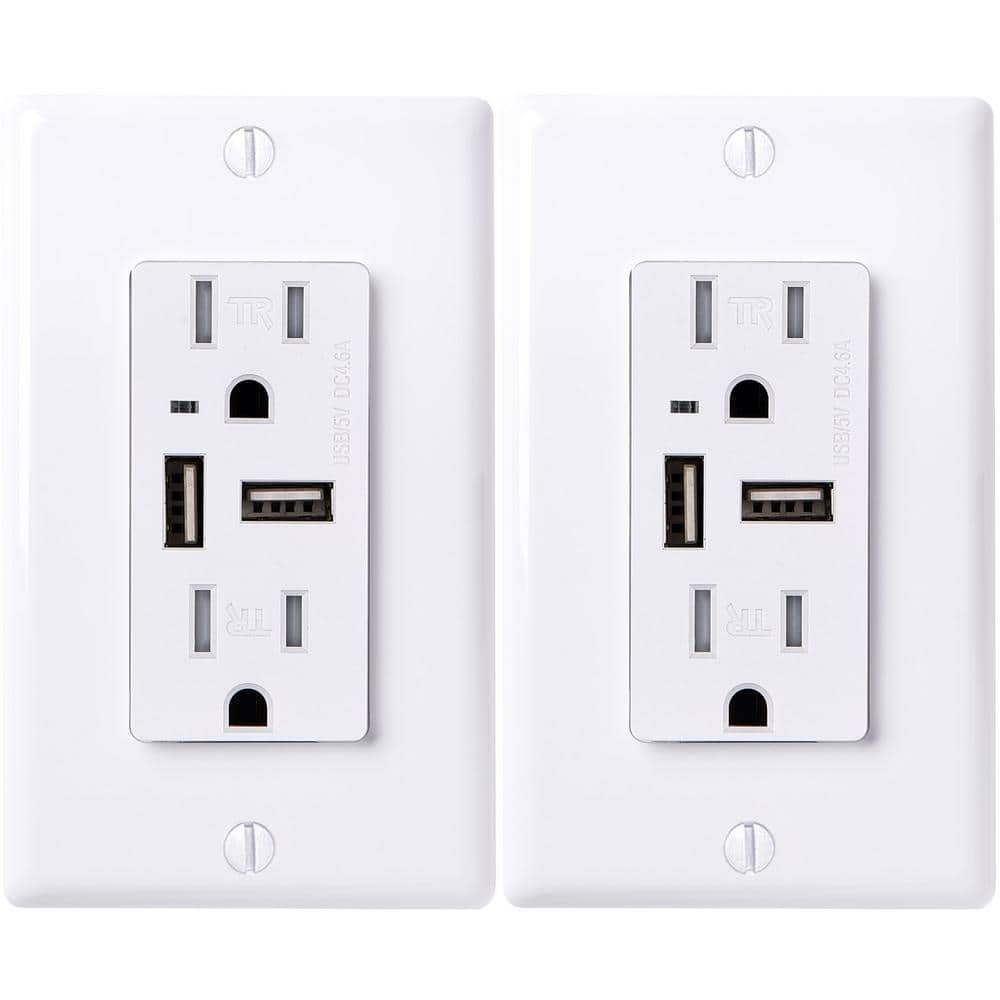 15 Amp Decorator Tamper-Resistant Duplex Receptacle and 4.6 Amp USB Outlet, Wall Plate Included, White (2-Pack) price history on PriceWatchPro