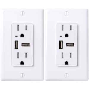 15 Amp Decorator Tamper-Resistant Duplex Receptacle and 4.6 Amp USB Outlet, Wall Plate Included, White (2-Pack)