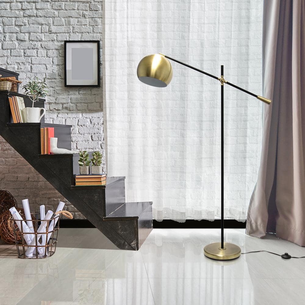 58'' Matte Black and Brass Adjustable Floor Lamp