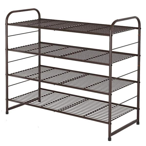 Unbranded 25.5 in. H 12-Pair 4-Tier Bronze Metal Shoe Rack