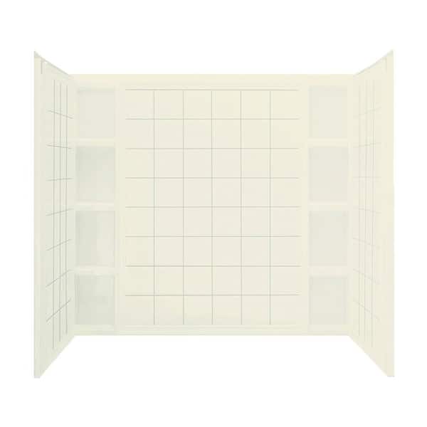 STERLING Ensemble Tile 37-1/2 in. x 60 in. x 54-1/4 in. 3-piece Direct-to-Stud Tub Wall Set in Biscuit