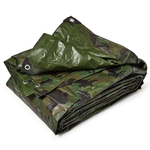 30 ft. x 30 ft. Woodland Camo 8 Mil Heavy Duty Plastic Poly Tarp, Waterproof, Tear-Resistant, Rustproof Grommets