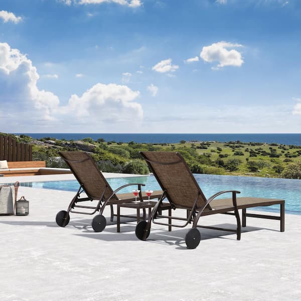 Aluminum 3-Pieces Outdoor Chaise Lounge Patio Lounge Chair with Side Table