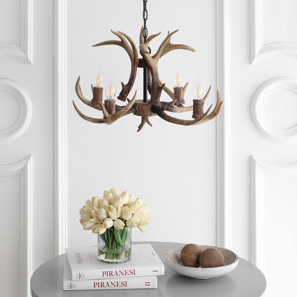 Eldora 27" Brown Resin Antler 4-Light LED Chandelier