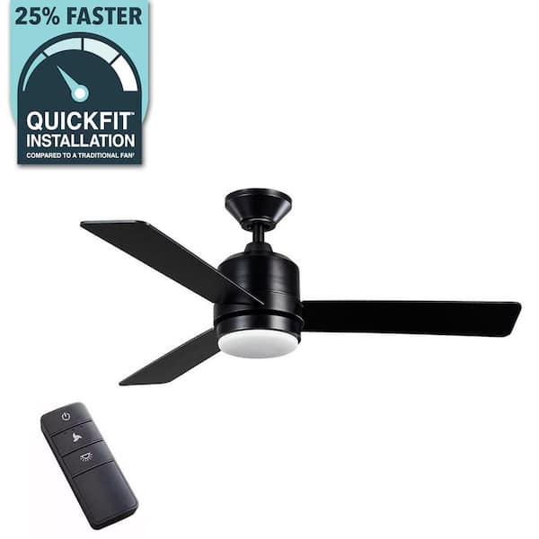 Castlegate 44 in. Indoor Integrated LED Matte Black Ceiling Fan with 3 Reversible Blades, Light Kit and Remote Control