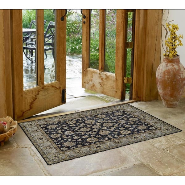 Blue Gray and Taupe 2 ft. x 3 ft. Floral Area Rug